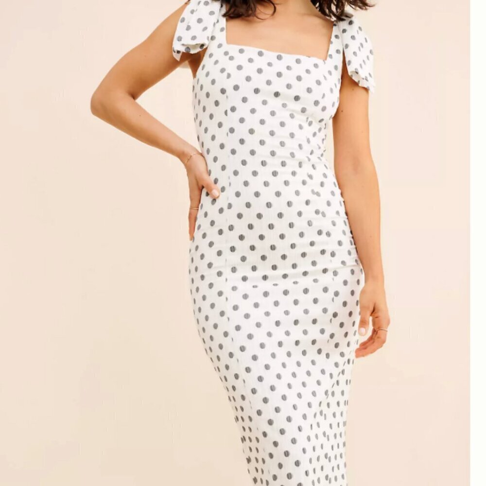 Bow-Shoulder Slim Midi Dress